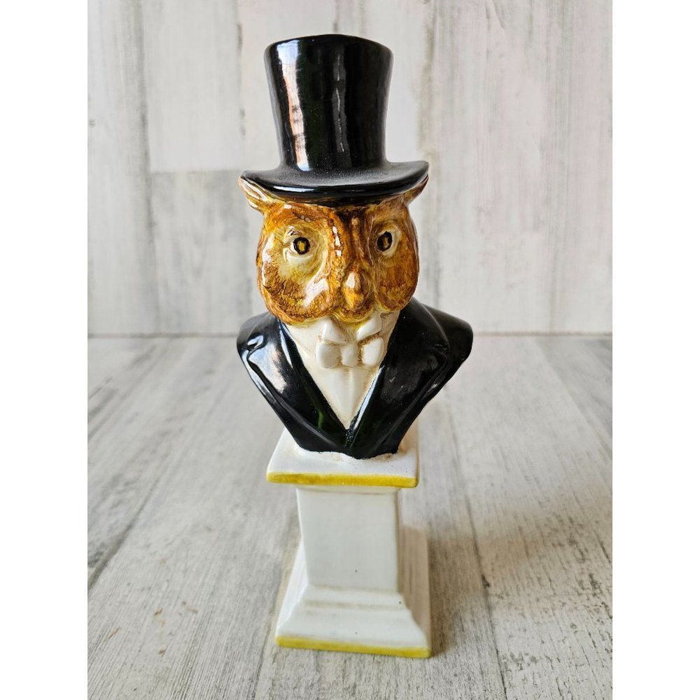Vintage Italian ceramic owl top‎ hat RARE statue figurine pillar unique